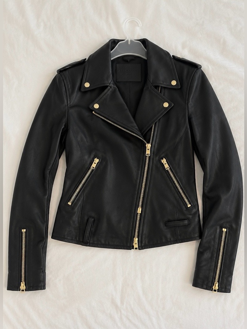 AllSaints Black Leather Bomber Jacket